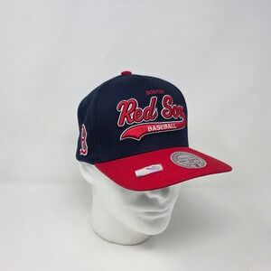 Mitchell & Ness Boston Red Sox MLB Snapback Hat Cap 3D Logo Spell Out‎ Navy/Red